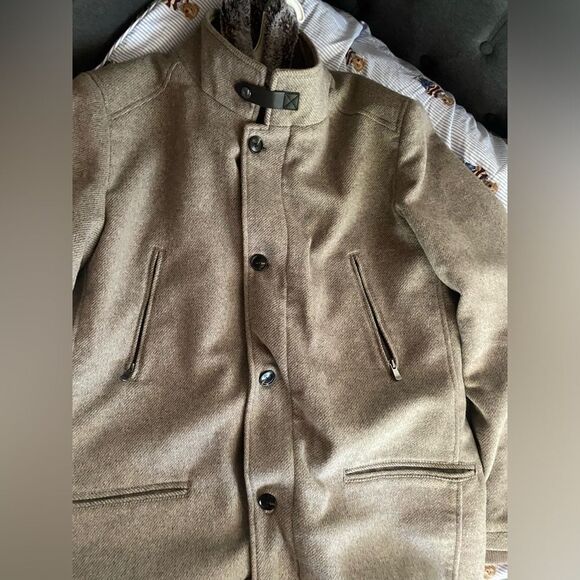 Tarocash Mens Wool Blend Jacket Brown Size XL Long Sleeve Zip Buttons - Picture 13 of 16